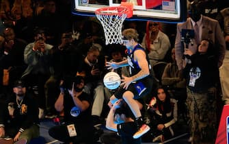 INDIANAPOLIS, INDIANA - FEBRUARY 17: Mac McClung #0 of the Osceola Magic participates in the 2024 AT&T Slam Dunk contest during the State Farm All-Star Saturday Night at Lucas Oil Stadium on February 17, 2024 in Indianapolis, Indiana. NOTE TO USER: User expressly acknowledges and agrees that, by downloading and or using this photograph, User is consenting to the terms and conditions of the Getty Images License Agreement. (Photo by Justin Casterline/Getty Images)