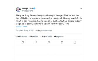 Il post di George Takei dedicato a Tony Bennett