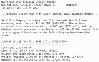 Il comunicato dell'Nhc sull'uragano Otis che si è abbattuto sul Messico
