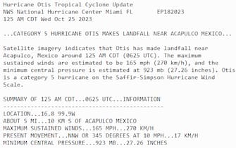 Il comunicato dell'Nhc sull'uragano Otis che si è abbattuto sul Messico