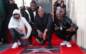 Mandatory Credit: Photo by Matt Baron/BEI/Shutterstock (14393703df)
Eminem, 50 Cent, Dr. Dre and Snoop Dogg
Dr. Dre to be honored with a star on the Hollywood Walk of Fame, Los Angeles, California, USA - 19 March 2024