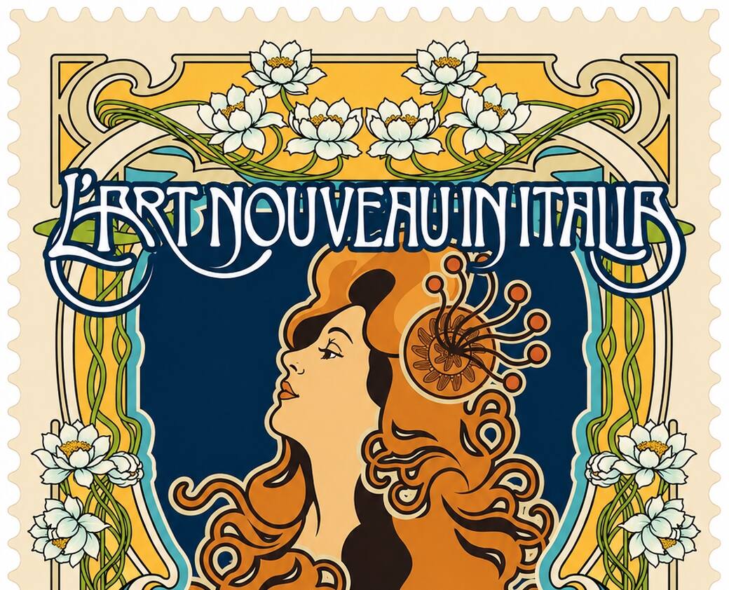Francobollo Art Nouveau in Italia, 2026. Emissione Ministero delle imprese e del Made in Italy. Poste italiane