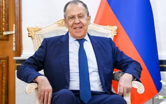 IRAQ, BAGHDAD - FEBRUARY 6, 2023: Russian Foreign Minister Sergei Lavrov during a meeting with Iraq's Foreign Minister Fuad Hussein at the Iraqi Foreign Ministry.  Russian Foreign Ministry Press Service/TASS/Sipa USA