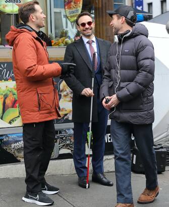 NEW YORK, NY - JANUARY 26: Charlie Cox is seen on the set of "Daredevil, Born Again" in Hell's Kitchen on January 26, 2024 in New York City.  (Photo by Jose Perez/Bauer-Griffin/GC Images)