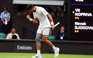 Novak Djokovic reacts during his match against Vit Kopriva on day two of the 2024 Wimbledon Championships at the All England Lawn Tennis and Croquet Club, London. Picture date: Tuesday July 2, 2024.