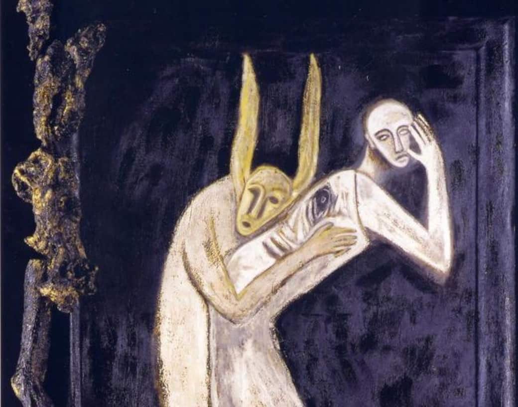 La virtù del fornaio in carrozza, 1983, olio su tela, cornice in legno scolpita e dipinta, Courtesy: Castello di Rivoli Museo d’Arte Contemporanea, Rivoli-Torino in comodato da / on loan from Fondazione per l’Arte Moderna e Contemporanea CRT