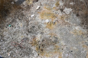 A picture shows a detail of the ground with marks of sulfide near Pozzuoli in the Campi Flegrei (Phlegraean Fields), a volcanic region close to Naples, on October 4, 2023. Growing tremors, including a 4.2 magnitude quake last week -- the biggest in 40 years -- have spooked the half-a-million inhabitants living in this danger zone. (Photo by Alberto PIZZOLI / AFP) (Photo by ALBERTO PIZZOLI/AFP via Getty Images)