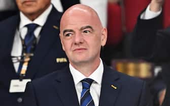 epa10346164 FIFA President Gianni Infantino during the FIFA World Cup 2022 round of 16 soccer match between the Netherlands and the USA at Khalifa International Stadium in Doha, Qatar, 03 December 2022.  EPA/Noushad Thekkayil