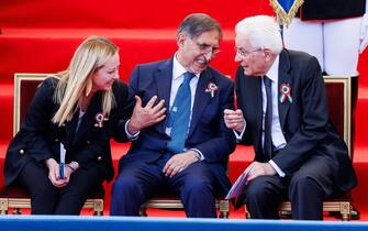 Foto Roberto Monaldo / LaPresse
02-06-2023 Roma
Politica
Festa della Repubblica - Rivista militare
Nella foto Giorgia Meloni, Ignazio La Russa, Sergio Mattarella

02-06-2023 Rome (Italy)
Politics
Republic day - Military parade
In the pic Giorgia Meloni, Ignazio La Russa, Sergio Mattarella