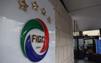 Rome, Italy, 12th November 2021. The FIGC logo is sen on the facade of the Rome Headquarters prior to the FIFA World Cup qualifiers match at Stadio Olimpico, Rome. Picture credit should read: Jonathan Moscrop / Sportimage via PA Images