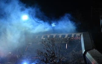 Rail accident involving a collision between a cargo and a passenger train in the Evangelismos area of Larissa, Greece on March 1, 2023. At least 16 people have been reported dead after the rail accident. (Photo by STRINGER / SOOC / SOOC via AFP) (Photo by STRINGER/SOOC/AFP via Getty Images)