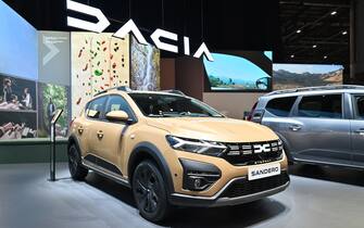 GENEVA, SWITZERLAND - FEBRUARY 26: A Dacia Sandero is displayed during the Geneva Motor Show 2024 at Palexpo on February 26, 2024 in Geneva, Switzerland. The 2024 Geneva Motor Show opens today for the first time in five years. The event last took place in 2019 with the coronavirus pandemic forcing organisers to cancel the 2020 show just days before the show was due to open. This yearâ  s Show will be a smaller affair with just four major manufacturers confirmed to attend.  (Photo by John Keeble/Getty Images)