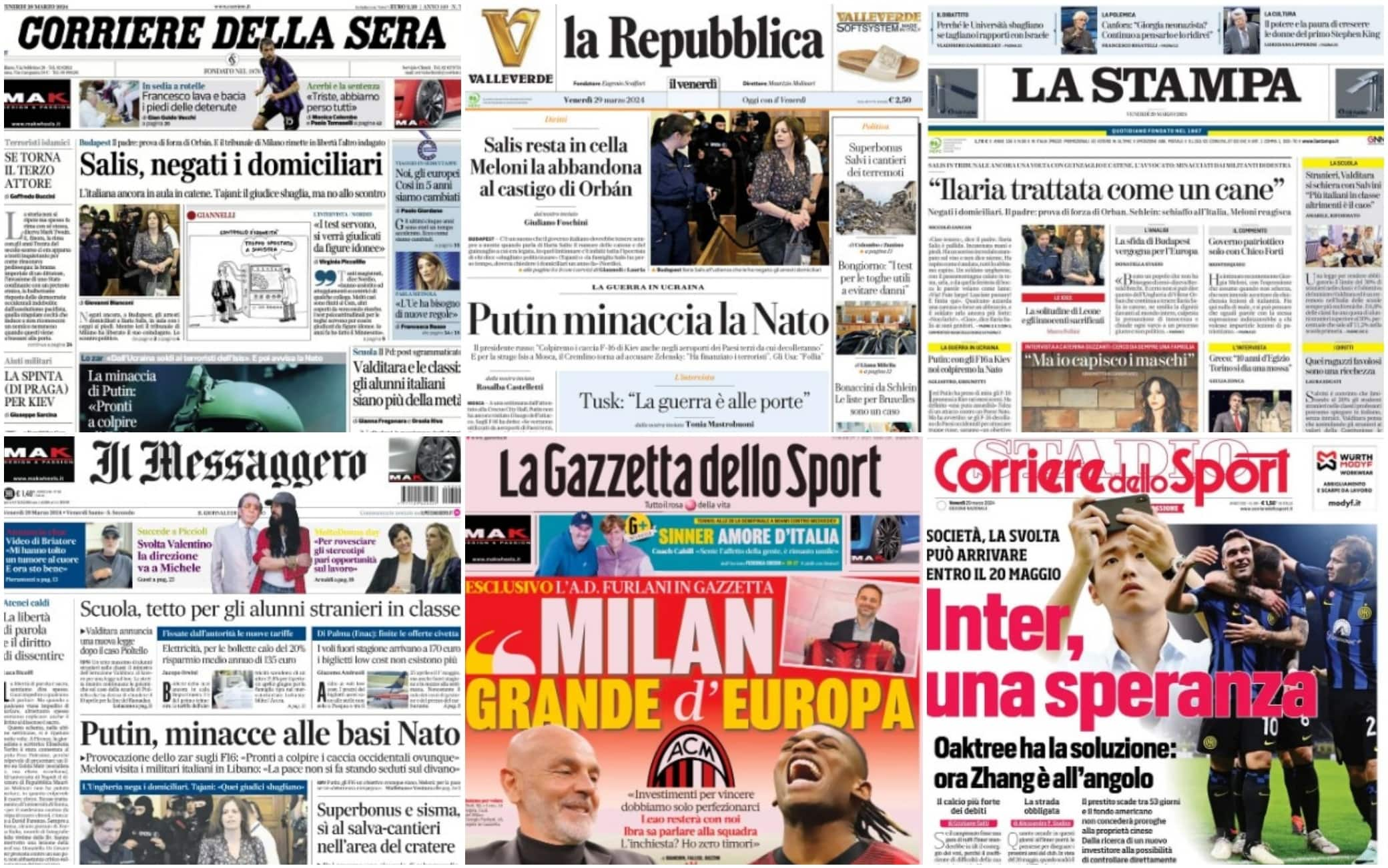 Le prime pagine dei quotidiani di oggi 29 marzo la rassegna