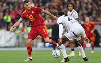 Rome, Italy 22.04.2024:Gianluca Mancini of Roma, Jhon Lucumi of Bologna during Italian Serie A TIM 2023-2024 football match derby AS ROMA vs BOLOGNA FC 1909 at Olympic Stadium in Rome.