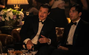 Brad Pitt plays Jack Conrad and Diego Calva plays Manny Torres in Babylon from Paramount Pictures. 