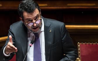 Il ministro delle Infrastrutture e Trasporti Matteo Salvini in aula al Senato durante il Question Time, Roma, 20 luglio 2023. ANSA/ANGELO CARCONI