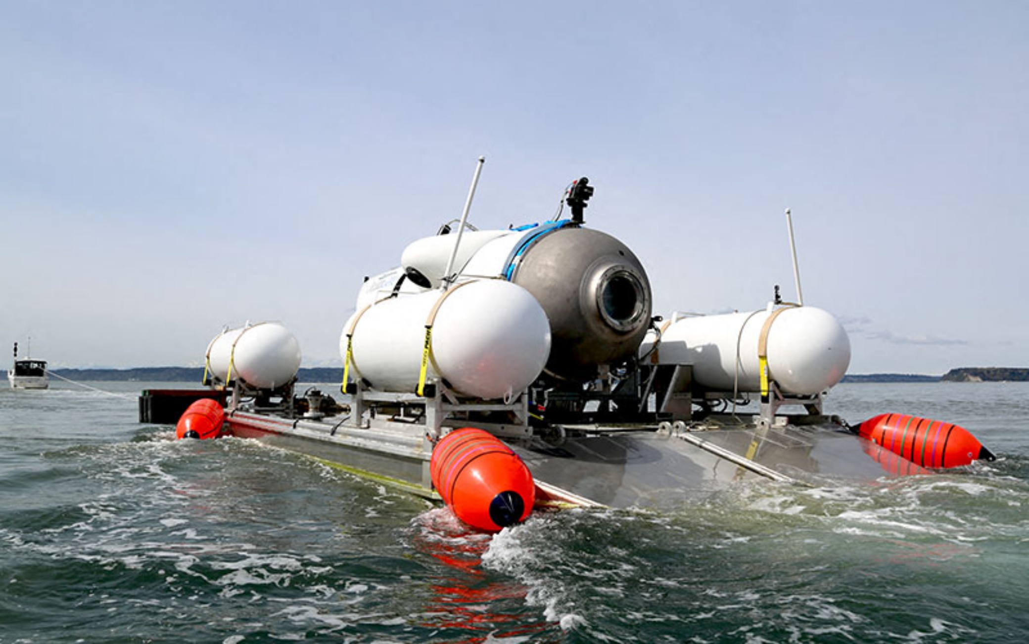 Undated handout photo shows Titan, the submersible that vanished on expedition to the Titanic wreckage. A massive search and rescue operation is under way in the mid Atlantic after a tourist submarine went missing during a dive to Titanic's wreck on Sunday. Contact with the small sub was lost about an hour and 45 minutes into its dive, the US Coast Guard said. Tour firm OceanGate said all options were being explored to rescue the five people onboard. Tickets cost $ 250,000 for an eight-day trip including dives to the wreck at a depth of 3,800m (12,500ft). Photo via ABACAPRESS.COM