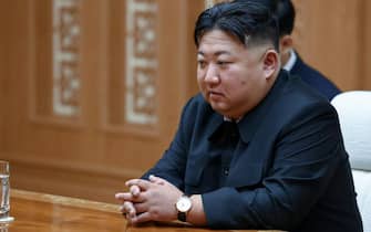 NORTH KOREA, PYONGYANG - OCTOBER 19, 2023: North Korean leader Kim Jong-un looks on during a meeting with Russia's Foreign Minister Sergei Lavrov. Russian Foreign Ministry/TASS/Sipa USA