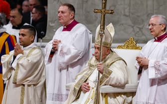 Pope Francis during the Christmas Night Mass at St Peter's Basilica in Vatican City, 24 December 2024. Today Pope Francis formally started the Catholic Jubilee Year 2025.  ANSA/FABIO FRUSTACI