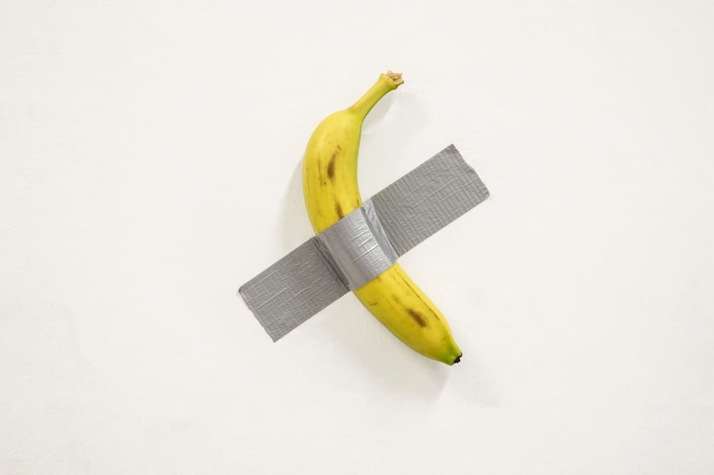 Maurizio Cattelan, Comedian, 2019. Banana and adhesive tape. Photo, Zeno Zotti. Courtesy, Maurizio Cattelan’s Archive. Courtesy Perrotin