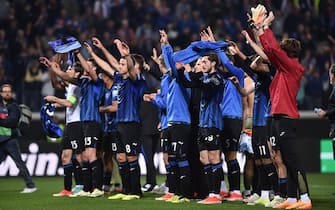 (240510) -- BERGAMO, May 10, 2024 (Xinhua) -- Players of Atalanta celebrate after winning the UEFA Europa League semifinal 2nd leg match between Atalanta and Olympique de Marseille in Bergamo, Italy, May 9, 2024. (Str/Xinhua) - Li Jing -//CHINENOUVELLE_0816136/Credit:CHINE NOUVELLE/SIPA/2405100835