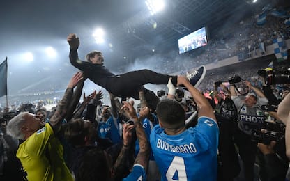 SSC Napoli s coach Antonio Conte celebrates the Scudetto, the trophy of Italian Serie A Championship, at the end of the Italian Serie A soccer match SSC Napoli vs Cagliari Calcio in Naples, Italy, 23 May 2025.
ANSA/STRINGER
