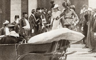 Franz Ferdinand Archduke Of Austria And His Wife Sophie, Duchess Of Hohenberg Moments Before They Were Assassinated In Sarajevo On June 28, 1914. From The Story Of 25 Eventful Years In Pictures, Published 1935. (Photo by: Universal History Archive/Universal Images Group via Getty Images)