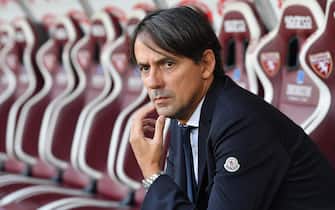 Inter coach Simone Inzaghi gesture during the italian Serie A soccer match Torino FC vs Inter FC at the Olimpico Grande Torino Stadium in Turin, Italy, 21 october 2023 ANSA/ALESSANDRO DI MARCO