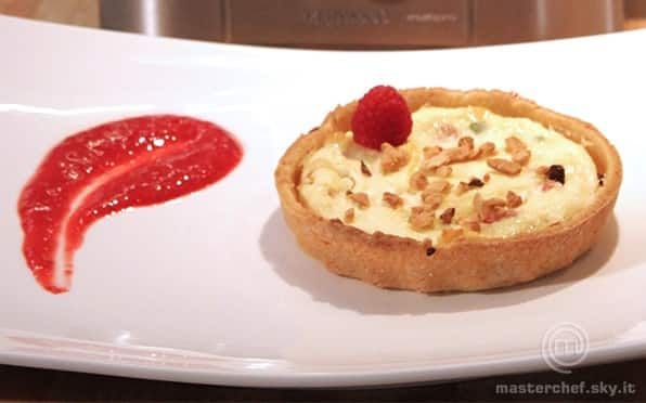 Mini crostata di riso con crema di ricotta e lamponi