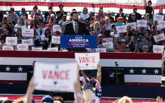 J.D. Vance, Republican Senate candidate for Ohio, speaks during a rally for former US President Donald Trump in Delaware, Ohio, on April 23, 2022. (Photo by Megan JELINGER / AFP)