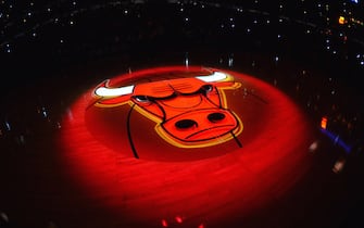 CHICAGO, IL - MAY 10: The Chicago Bulls logo is illuminated during the introductions for Game Three of the Eastern Conference Semifinals against the Miami Heat during the 2013 NBA Playoffs on May 10, 2013 at United Center in Chicago, Illinois. NOTE TO USER: User expressly acknowledges and agrees that, by downloading and or using this photograph, User is consenting to the terms and conditions of the Getty Images License Agreement. Mandatory Copyright Notice: Copyright 2013 NBAE (Photo by Jesse D. Garrabrant/NBAE via Getty Images)