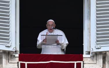 Pope Francis adresses the crowd from the window of the apostolic palace overlooking St. Peter's square during the weekly Angelus prayer on October 22, 2023 in The Vatican. (Photo by Andreas SOLARO / AFP) (Photo by ANDREAS SOLARO/AFP via Getty Images)