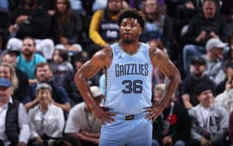SALT LAKE CITY, UT - NOVEMBER 1:  Marcus Smart #36 of the Memphis Grizzlies looks on during the game against the Utah Jazz on November 1, 2023 at vivint.SmartHome Arena in Salt Lake City, Utah. NOTE TO USER: User expressly acknowledges and agrees that, by downloading and or using this Photograph, User is consenting to the terms and conditions of the Getty Images License Agreement. Mandatory Copyright Notice: Copyright 2023 NBAE (Photo by Melissa Majchrzak/NBAE via Getty Images)