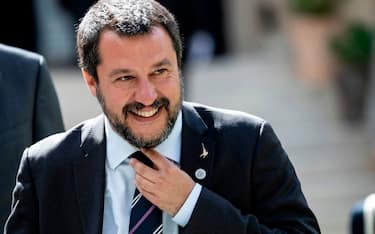 Italys Interior Minister and Deputy Prime Minister Matteo Salvini reacts before a group photo at the French Ministry of Interior in Paris on April 4, 2019, during an Interior ministers' meeting to prepare an upcoming G7 Summit. - The G7 Summit will be held in Biarritz from August 25 to 27, 2019. (Photo by KENZO TRIBOUILLARD / AFP)        (Photo credit should read KENZO TRIBOUILLARD/AFP via Getty Images)