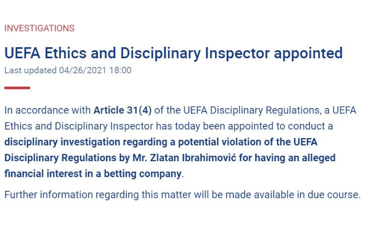 Comunicato Uefa su Ibra