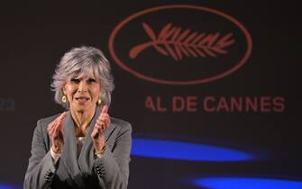 US actress Jane Fonda attends a "Rendez-Vous With Jane Fonda " at the 76th edition of the Cannes Film Festival in Cannes, southern France, on May 26, 2023. (Photo by Samantha DUBOIS / AFP) (Photo by SAMANTHA DUBOIS/AFP via Getty Images)