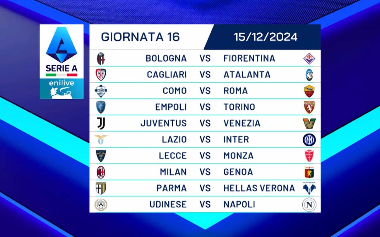 16 giornata serie a calendario