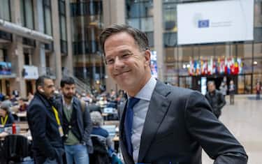 Mandatory Credit: Photo by Hollandse Hoogte/Shutterstock (14398093ah)
BRUSSELS - Outgoing Prime Minister Mark Rutte speaks to the press after the second day of the EU summit on foreign affairs such as the war in Ukraine and Gaza.
Second Day of Eu Summit in Brussels with Rutte, Bruxelles - 22 Mar 2024