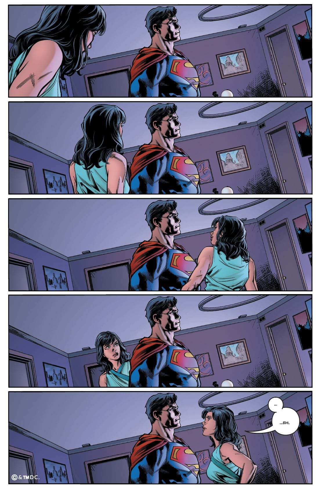 Lois Lane trova Clark Kent immobile al centro della camera da letto in una tavola estratta da Superman Lost di Christopher Priest e Carlo Pagulayan