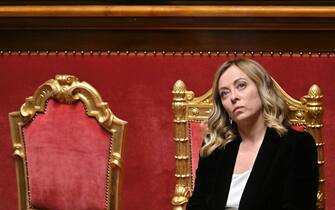 La presidente del Consiglio, Giorgia Meloni, durante le comunicazioni al Senato in vista del Consiglio UE, Roma, 19 marzo 2024.
ANSA/ALESSANDRO DI MEO