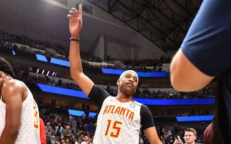 DALLAS, TX - FEBRUARY 1: Vince Carter #15 of the Atlanta Hawks is announced before the game against the Dallas Mavericks on February 1, 2020 at the American Airlines Center in Dallas, Texas. NOTE TO USER: User expressly acknowledges and agrees that, by downloading and or using this photograph, User is consenting to the terms and conditions of the Getty Images License Agreement. Mandatory Copyright Notice: Copyright 2020 NBAE (Photo by Glenn James/NBAE via Getty Images)
