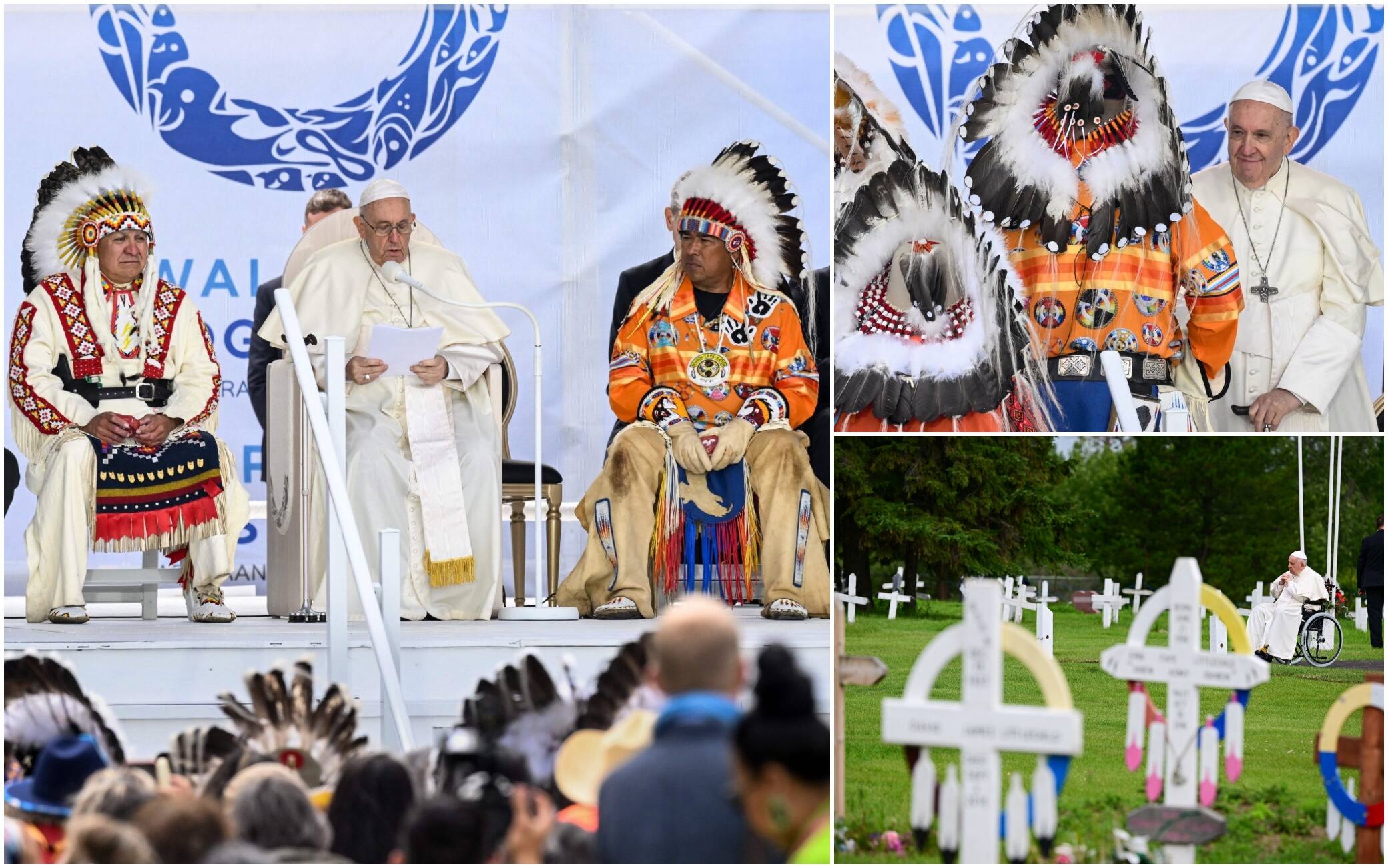 Papa Francesco in Canada indossa il copricapo indiano e chiede perdono ai  nativi - Corriere Tv