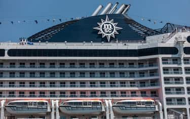 MSC Musica cruise ship, against clear sky, docked at the port of Trieste on the Adriatic Sea. Friuli-Venezia Giulia, Italy, Europe, European Union, EU.. (Photo by: Glen Sterling/UCG/Universal Images Group via Getty Images)