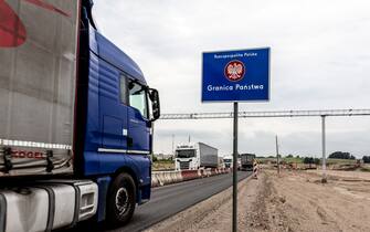A lorry carrying goods passes the Polish border sign to enter Poland on June 29, 2022 at Polish-Lituanian border on the busy E67 road. The Polish border with Lithuania is situated between Kaliningrad oblast (part of Russia) and Belarus and stretches 100 kilometers. The Area is called Suwalki Gap and is the only connection between Baltic States and the rest of the NATO and European Union. After Lithuania refused to transport sanctioned goods via rail from Russia's mainland to Kaliningrad, Vladimir Putin, Russian president, threatened Lithuania with serious consequences. Both NATO and European Union worry that Suwalki Gap, a relatively narrow corridor with Baltic States can be attacked by Russia (Photo by Dominika Zarzycka/NurPhoto)