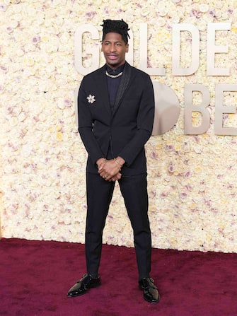Jon Batiste attends the arrivals of The 81st Annual Golden Globe Awards at The Beverly Hilton Hotel in Beverly Hills, CA on January 7, 2024.  (Photo by Sthanlee Mirador/SipaUSA)