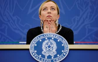 Italian Prime Minister Giorgia Meloni during a press conference, Rome 3 November 2023.  ANSA/FABIO FRUSTACI