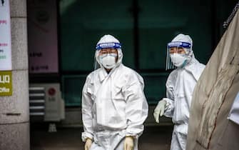 Medical professionals at Coronavirus testing tents, Selective Clinic, Seoul, South Korea