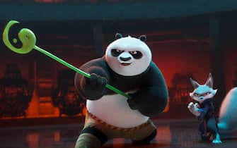 (from left) Po (Jack Black) and Zhen (Awkwafina) in Kung Fu Panda 4 directed by Mike Mitchell. 