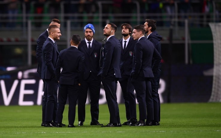 Italia in campo a San Siro nel prepartita (Getty) Italia in campo a San Siro nel prepartita (Getty)