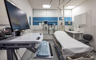 University College London Hospital interior. Accident and Emergency treatment bay.
